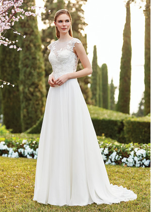 Cap Sleeve Ivory Lace Chiffon Butterfly Back Wedding Dress